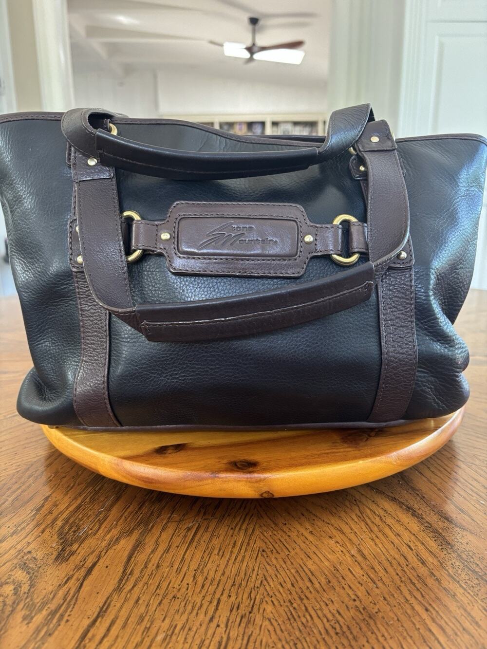 Stone Mountain Black Brown Large Tote Double Strap Pockets Studs